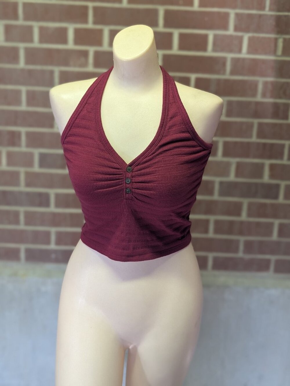 Hollister Burgundy Ribbed Halter Crop Top Women's M Y2K Stretch Cotton Blend M